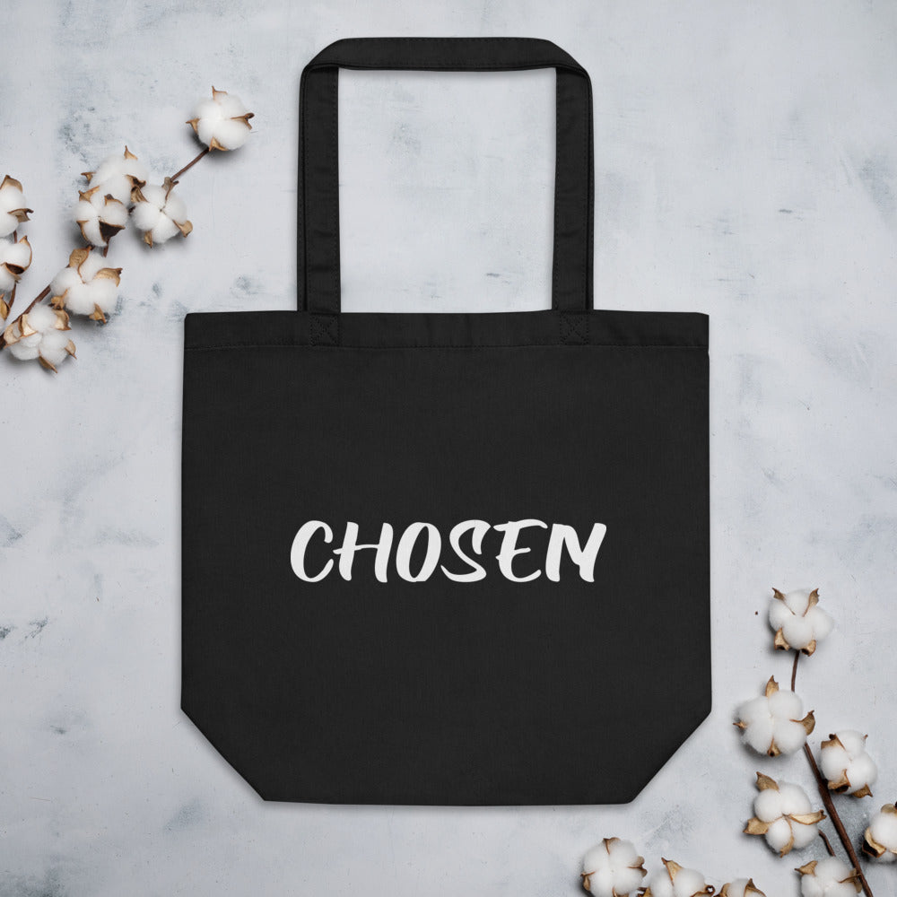 Black Chosen Tote Bag White Script - Inspirational Expressions
