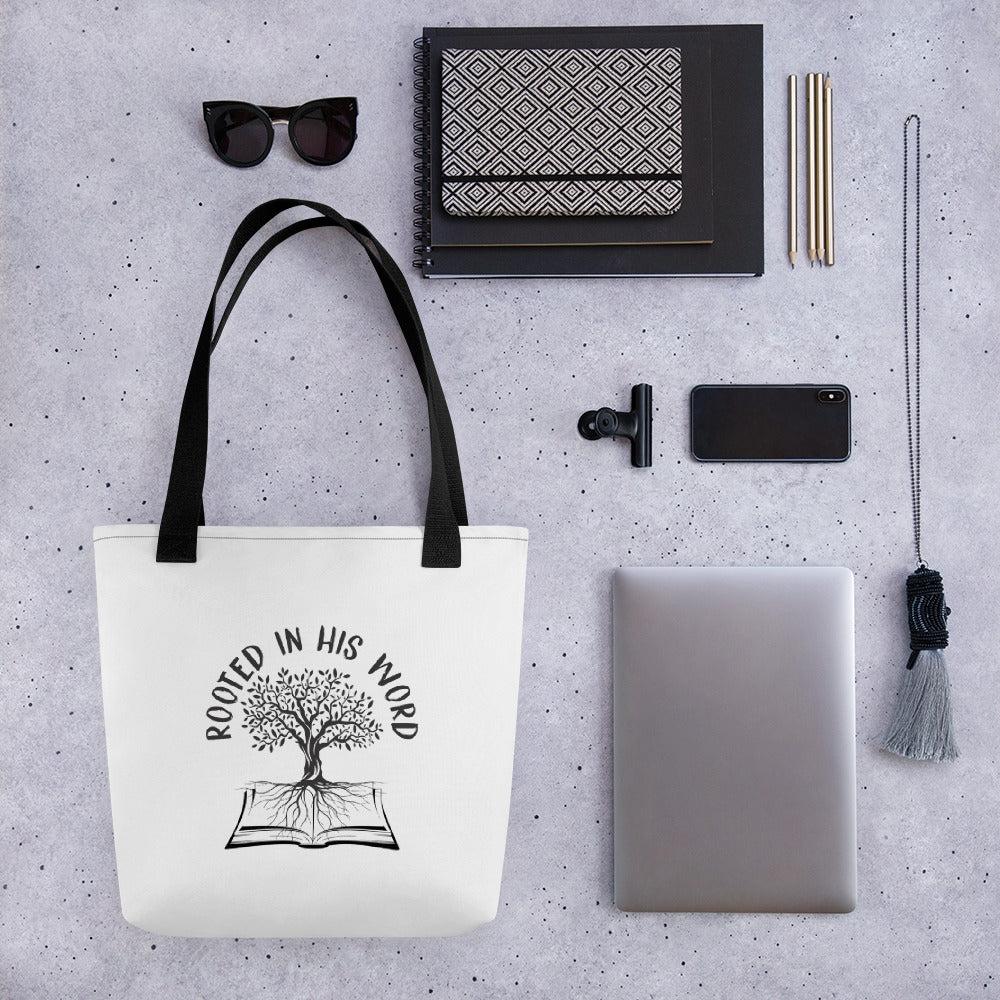 Rooted In HIs Word Tote Bag - Inspirational Expressions 