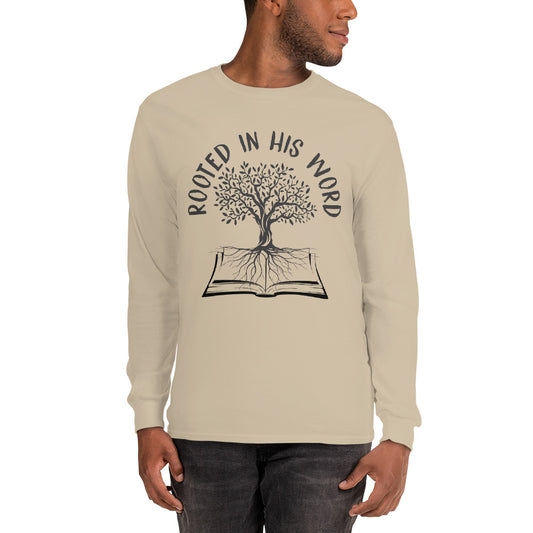 Rooted In His Word Men’s Long Sleeve Shirt - Inspirational Expressions 