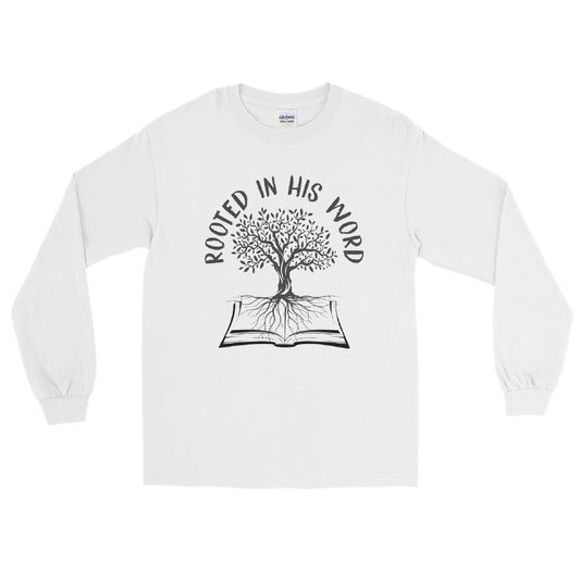 Rooted In His Word Men’s Long Sleeve Shirt - Inspirational Expressions 