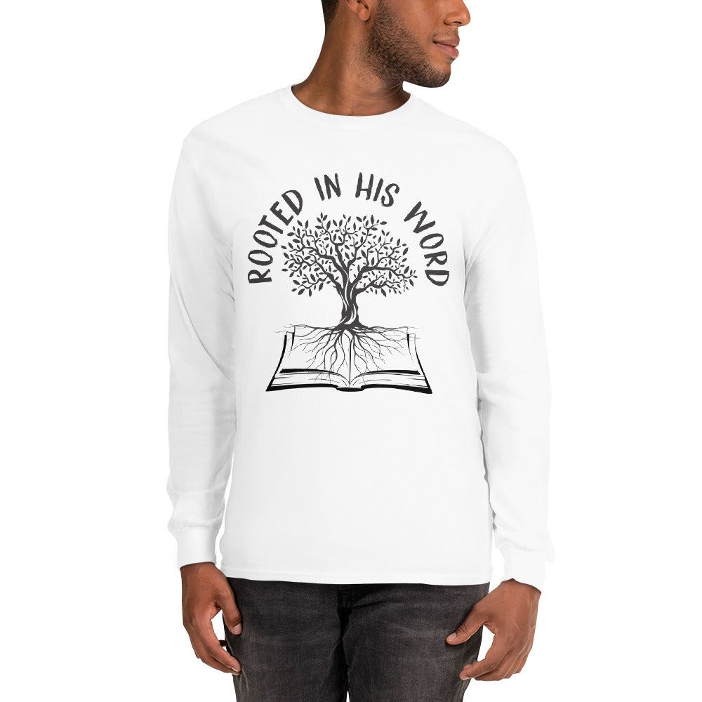 Rooted In His Word Men’s Long Sleeve Shirt - Inspirational Expressions 