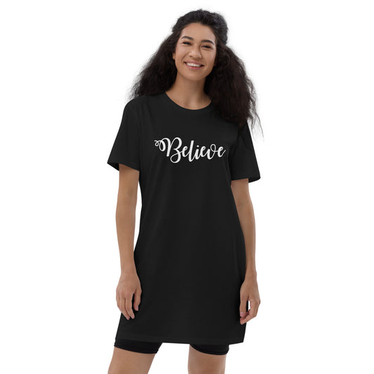 Believe Organic cotton t-shirt dress - Inspirational Expressions 