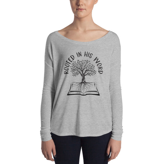 Rooted In HIs Word Ladies' Long Sleeve Tee - Inspirational Expressions 